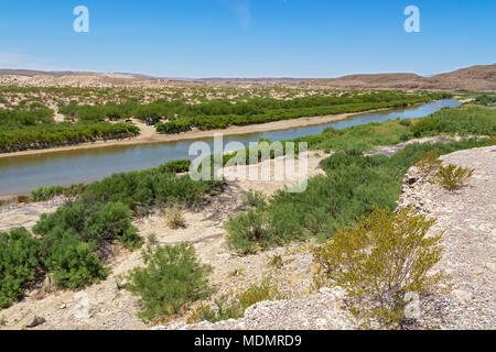 Texas, Big Bend National Park, Boquillas Überfahrt, Blick über Rio Grande in Mexiko Stockfoto