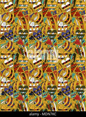 Orange Gelb Farben Herzen Vertikale nahtlose Muster Grenze in zentangle Stil. Vektor Hand zeichnen Hintergrund Stock Vektor