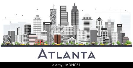 Atlanta Georgia USA Skyline der Stadt mit grauen Gebäude isoliert auf Weiss. Vector Illustration. Business Travel und Tourismus Konzept mit modernen Gebäuden Stock Vektor