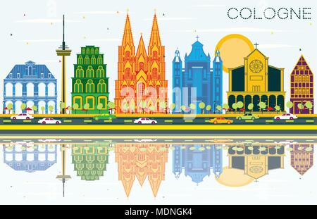 Köln Deutschland Skyline der Stadt mit Gebäuden, blauer Himmel und Reflexionen. Vector Illustration. Business Travel und Tourismus Konzept Stock Vektor