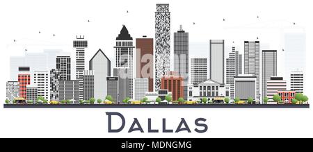 Dallas Texas City Skyline mit grauen Gebäude isoliert auf Weiss. Vector Illustration. Business Travel und Tourismus Konzept mit modernen Gebäuden. Stock Vektor