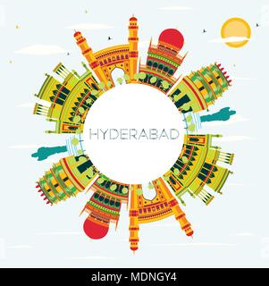 Hyderabad die Skyline der Stadt mit Gebäuden und Kopieren. Vector Illustration. Business Travel und Tourismus Konzept mit historischer Architektur. Stock Vektor