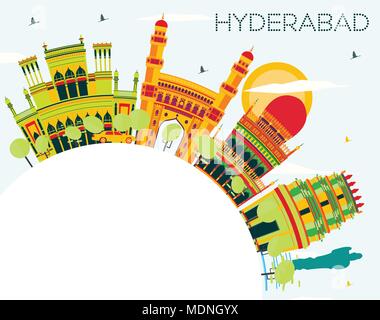 Hyderabad die Skyline der Stadt mit Gebäuden und Kopieren. Vector Illustration. Business Travel und Tourismus Konzept mit historischer Architektur. Stock Vektor