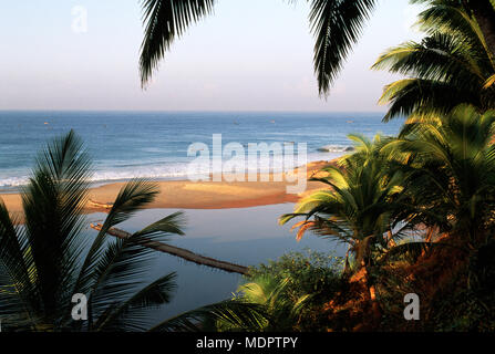 Kerala, Indien; Malabar-Küste mit Palmen Stockfoto