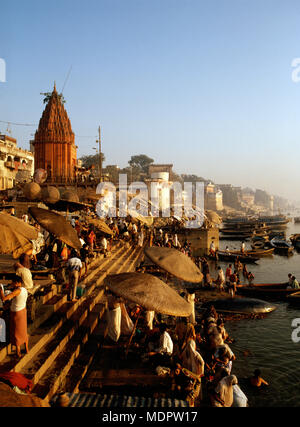 Varanasi, Indien; Dasaswamedh ghat Baden Stockfoto