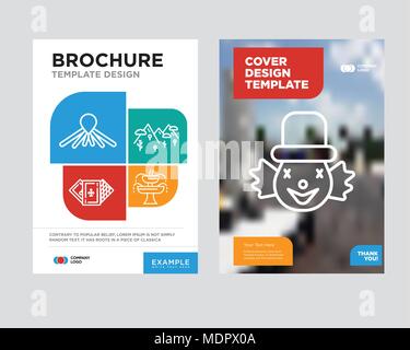 Clown Broschüren Flyer Design Template mit abstrakten Foto Hintergrund, Springbrunnen, Berge, Casino, Ballon Hund minimalistischen Trend business Corporate roll Stock Vektor