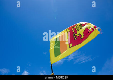 Flagge von Sri Lanka gegen den Himmel. Stockfoto