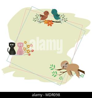 Cute cartoon quadratischen Rahmen mit Blume und Blumen. Stock Vektor