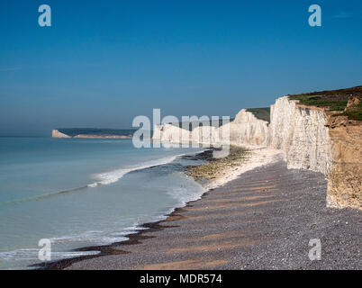 Birling Gap und Sieben Schwestern kreidefelsen an der Küste von East Sussex, England Stockfoto