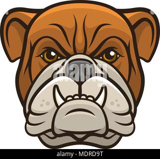 Kopf eines zornigen Bulldog im Comic-stil isoliert auf Weiss. Dieser Vektor Abbildung kann als Druck auf T-Shirts, Tattoo Element oder andere Zwecke verwendet werden. Stock Vektor