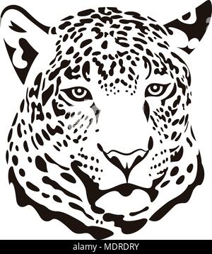 Stilisierter Kopf von Leopard isoliert auf Weiss. Dieser Vektor Abbildung kann als Druck auf T-Shirts, Tattoo Element oder andere Zwecke verwendet werden. Stock Vektor