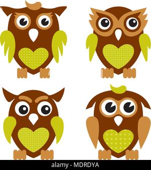 Vector Illustration von niedlichen Eulen isoliert auf weißem Stock Vektor