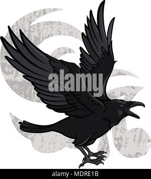 Black Raven. Dieser Vektor Abbildung kann als Druck auf T-Shirts, Tattoo Element oder andere Zwecke verwendet werden. Stock Vektor