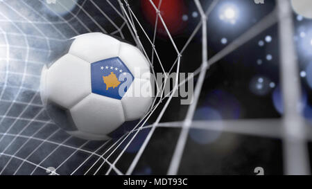 Sehr realistische Wiedergabe von einem Fußball mit der Flagge des Kosovo im Netz. (Serie) Stockfoto