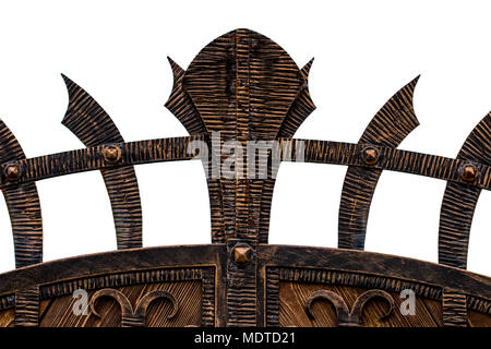 Das Fragment aus geschmiedetem Metall Produkte. close-up. Auf weissem Hintergrund. Stockfoto