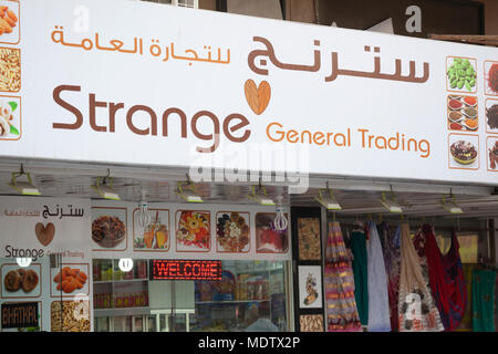 Ungewöhnliche shop Name, Dubai, Vereinigte Arabische Emirate, Naher Osten Stockfoto