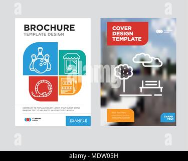 Park Broschüren Flyer Design Template mit abstrakten Foto Hintergrund, Gaming, Maschine, Achterbahn, Bowling minimalistischen Trend business Corporate roll Stock Vektor