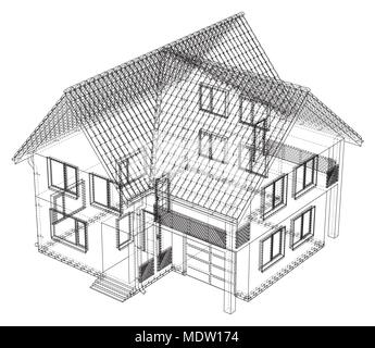 Vektor Skizze des Cottage mit einem Dach. Abbildung: erstellt von 3d. Stock Vektor