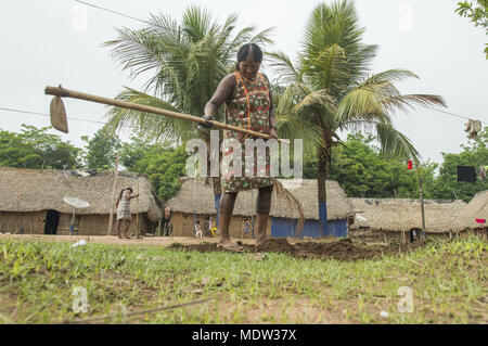 Indien Kayapo Dorf Moikarako unter Gras mit Hacke - Kayapó indigene Land Stockfoto