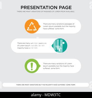Ausrufezeichen, Solar Batterie, Dreieck presentation Design vorlage in Orange, Grün, Gelb Farben mit horizontalen und runden Formen Stock Vektor