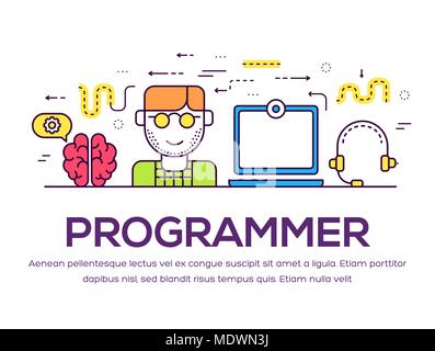 Vektor Kontur es geeks Menschen icons Illustrationen. Flache dünne Linie Office Professional Developer um Arbeitsplatz Technologie Konzept Stock Vektor