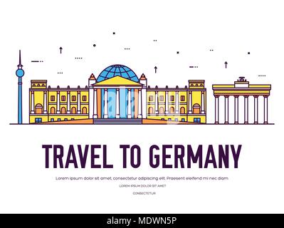 Land Deutschland Reisen Urlaub von Ort und Funktion. Satz von Architektur, los, Natur Hintergrund Konzept. Infografik traditionelle ethnische Flach, Umrisse, dünne Linie Symbol Stock Vektor