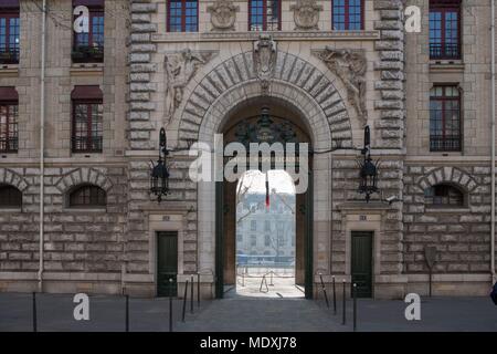 Paris, Boulevard Henri IV, Kaserne des Celestins, französische Republikanische Garde, Stockfoto