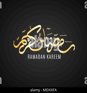 Ramadan Kareem gold Kalligraphie. Religion heiligen Monat. Schwarzen Hintergrund. Beschriftung für die muslimischen Feiertag. Vector Illustration. EPS 10. Stock Vektor