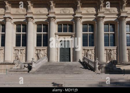 Frankreich, Ile de France, Paris, im 1. arrondissement, rue de Harley, Fassade est des Palais de Justice (Justizpalast) Stockfoto