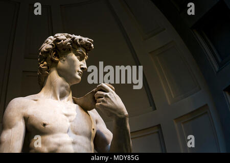 In der Nähe der 'Michelangelo' David Skulptur mit Dom im Hintergrund; Florenz, Toskana, Italien Stockfoto