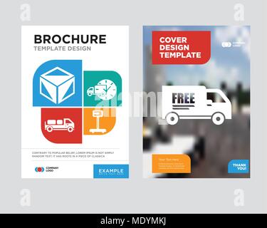 Lieferung frei Lkw Broschüre Flyer Design vorlage mit abstrakten Foto Hintergrund, Logistik, Waage, Lieferwagen mit kreisförmigen, Liefern Stock Vektor