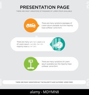 Logistik Waage, Lieferwagen mit kreisförmigen, Lieferwagen mit Paketen hinter Presentation Design vorlage in Orange, Grün, Gelb Stock Vektor