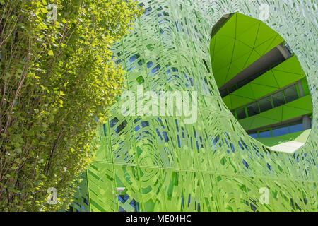 Frankreich, Lyon, 56 quai Rambaud, Marina, Hafen, Gebäude Le Cube Vert, Architekt Jakob + Macfarlane, Euronews head Office Stockfoto