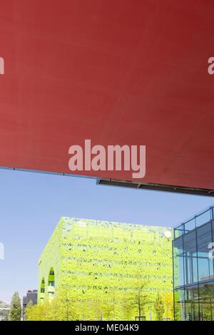 Frankreich, Lyon, 56 quai Rambaud, Marina, Hafen, Gebäude Le Cube Vert, Architekt Jakob + Macfarlane, Euronews head Office, Lichteffekte Stockfoto