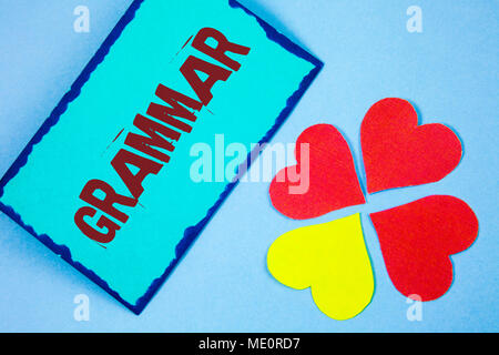 Text Zeichen, Grammatik. Konzeptionelle foto System und Aufbau einer Sprache richtig richtige Schreiben Regeln geschrieben Haftnotiz Papier einfachen Hintergrund Stockfoto
