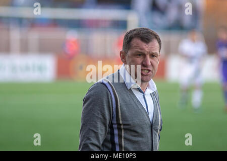 MINSK, Weißrussland - April 7, 2018: Sergei Gurenko, Cheftrainer des FC Dynamo Minsk während der BELARUSSISCHE Premier League football Match zwischen dem FC Dynamo Minsk und FC Isloch am FC Minsker Stadion Stockfoto