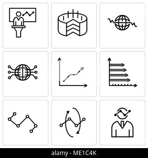 Satz von 9 einfache editierbare Ikonen wie menschliche Grafiken, Data Analytics Schnittstelle Kreise, Knoten Verbindungen Schnittstelle, Analytische, Data Analytics steigen Stock Vektor