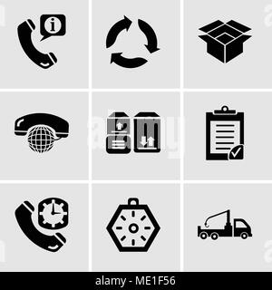 Satz von 9 einfache editierbare Ikonen wie Kranwagen, Lokalisierung Ausrichtung Werkzeug der Kompass mit Himmelsrichtungen, Telefon Congelador und Uhr Lieferung, Stock Vektor