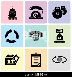 Satz von 9 einfache editierbare Ikonen wie internationale Lieferung, Zwischenablage Verifikation, Delivery Pack Sicherheit, Lieferung Skala mit einer Box, Internationa Stock Vektor