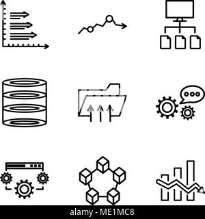 Satz von 9 einfache editierbare Ikonen wie Data Analytics nachkomme, Daten vernetzt, Daten, 3D-Daten Analytik, verknüpften Ordners Daten, Daten ein Stock Vektor