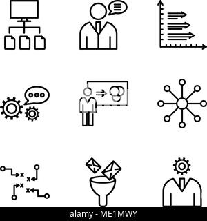 Satz von 9 einfache editierbare Symbole wie Benutzeroberfläche, Mail konzentrieren, Strategie skizzieren, Lastenausgleich für Daten, Person erklärt, Daten, 3d-Data Analytics, Ana Stock Vektor