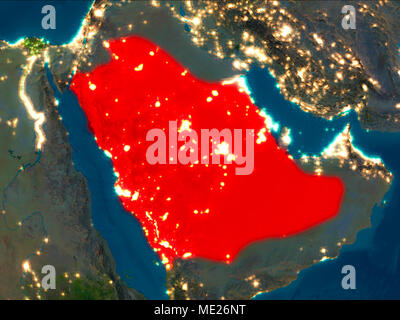 Sat-Nacht Blick von Saudi-arabien in Rot hervorgehoben auf dem Planeten Erde. 3D-Darstellung. Elemente dieses Bild von der NASA eingerichtet. Stockfoto