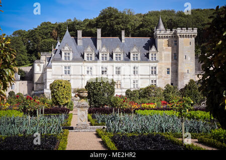 Schloss Villandry, Château de Villandry mit Gärten, Indre-et-Loire, Touraine, Loire Tal, Frankreich Stockfoto