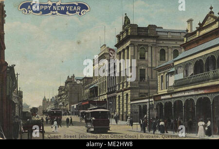 Neues Jahr Postkarte zeigt Queen Street, Brisbane. Stockfoto