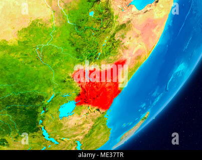Karte von Kenia, wie aus dem Weltraum auf der Erde gesehen. 3D-Darstellung. Elemente dieses Bild von der NASA eingerichtet. Stockfoto