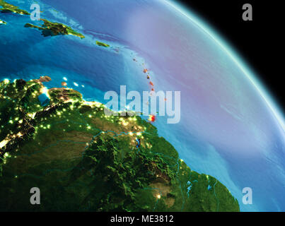 Sat-morgen Blick auf Karibische in Rot hervorgehoben auf dem Planeten Erde. 3D-Darstellung. Elemente dieses Bild von der NASA eingerichtet. Stockfoto