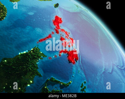 Sat-morgen Blick auf die Philippinen in Rot hervorgehoben auf dem Planeten Erde. 3D-Darstellung. Elemente dieses Bild von der NASA eingerichtet. Stockfoto