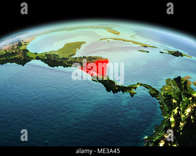 Morgen über Nicaragua in Rot hervorgehoben auf dem Modell des Planeten Erde im Weltraum. 3D-Darstellung. Elemente dieses Bild von der NASA eingerichtet. Stockfoto