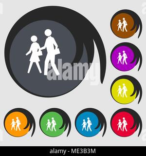 Crosswalk Symbol unterzeichnen. Symbol auf acht farbigen Tasten. Vector Illustration Stock Vektor