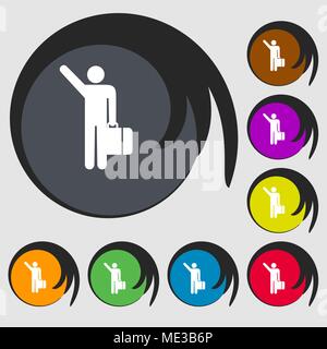 Touristische Symbol unterzeichnen. Symbol auf acht farbigen Tasten. Vector Illustration Stock Vektor